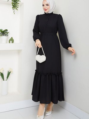 İthal Krep Fırfırlı Elbise İthal Krep Fırfırlı Elbise