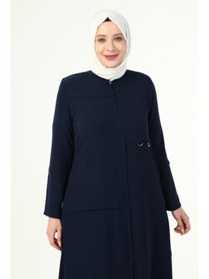 Lacivert D Tokalı Büyük Beden Ferace