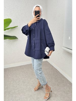Lacivert Double Kat Detaylı Tunik