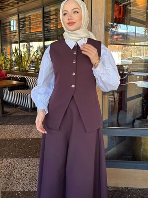 Sean Düğmeli Yelekli Takım Bordo