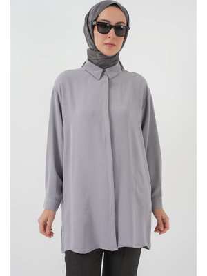 Gri Uzun Gömlek Tunik Gri Uzun Gömlek Tunik