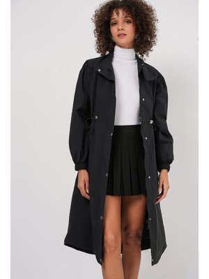 Siyah Astarlı Uzun Trençkot Siyah Astarlı Uzun Trençkot