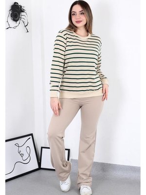 Çizgili Sweatshirt Zümrüt Yeşil Çizgili Sweatshirt Zümrüt Yeşil