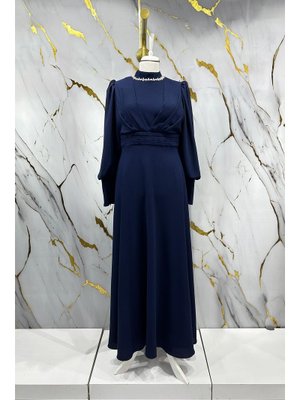 Lacivert Katre Krep Abiye Elbise Lacivert Katre Krep Abiye Elbise