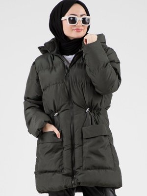 Beli Tünelli Şişme Mont Haki Beli Tünelli Şişme Mont Haki