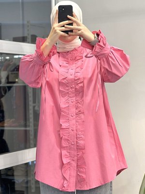 Fırfırlı Bağlama Detaylı Pembe Tunik Fırfırlı Bağlama Detaylı Pembe Tunik