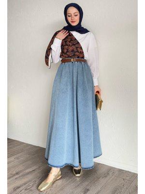 Beli Lastikli Mavi Kot Etek