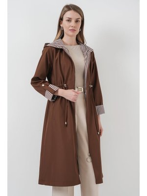 M. Kahverengi Beli Büzgülü Kapüşonlu Trençkot M. Kahverengi Beli Büzgülü Kapüşonlu Trençkot