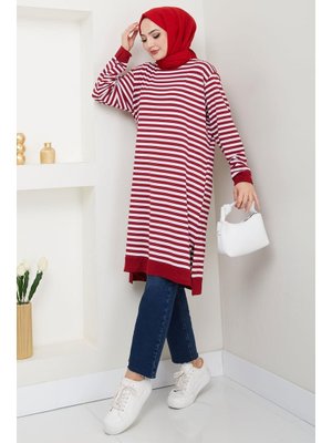 Bordo Çizgili Penye Tunik Bordo Çizgili Penye Tunik