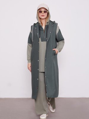 Haki Taş Zincirli Kapitone Yelek