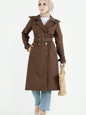 Omuzu Apoletli Trençkot Kahverengi Omuzu Apoletli Trençkot Kahverengi