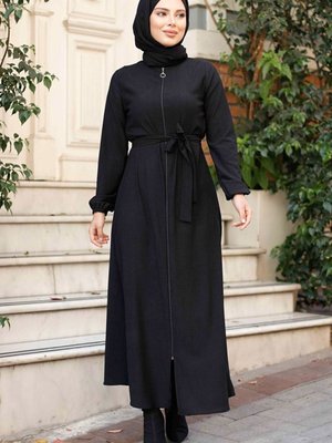 Edna Fermuarlı Ferace Siyah