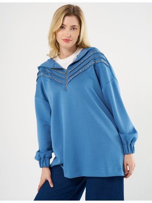 Dikiş Detaylı Ve Taş İşlemeli Scuba Sweatshirt Taç Mavisi Dikiş Detaylı Ve Taş İşlemeli Scuba Sweatshirt Taç Mavisi