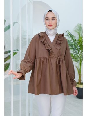 Kahverengi Yan Baglamalı Fırfır Detay
