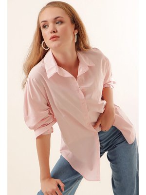 Pudra Oversize Uzun Basic Gömlek Pudra Oversize Uzun Basic Gömlek