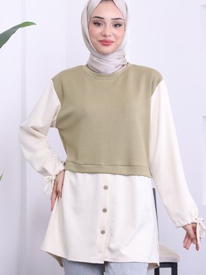 Haki Kol Bağlamalı Tunik Haki Kol Bağlamalı Tunik