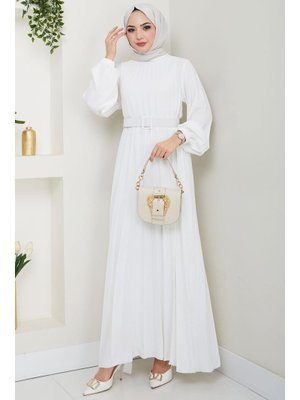 Beyaz Kemerli Piliseli Aerobin Elbise Beyaz Kemerli Piliseli Aerobin Elbise