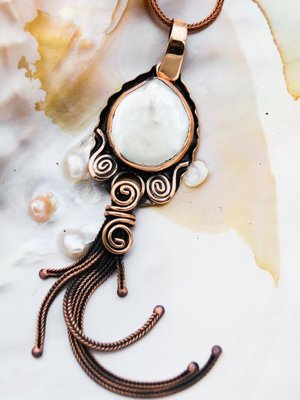 Barok İncili Tasarım Kolye Bakır Rengi