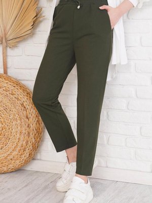 Kadın Haki Beli Lastikli Pantolon T Kadın Haki Beli Lastikli Pantolon T