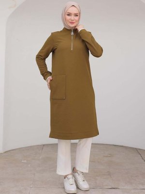 Armine Trend Kolları Ribanalı Yarım Fermuarlı Tunik