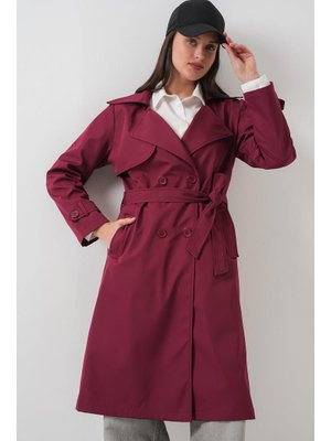 Bordo Kruvaze Yaka Trençkot Bordo Kruvaze Yaka Trençkot