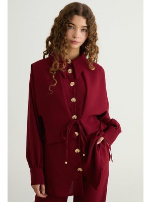 Bordo Verev Pelerinli Krep Takım