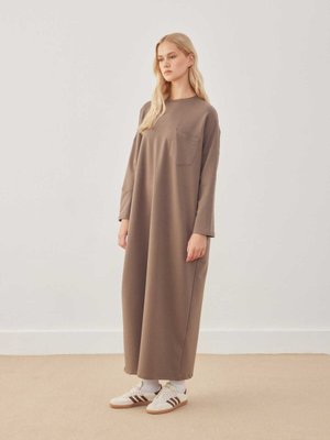 Cep Detaylı Oversıze Elbise Toprak Tonu Cep Detaylı Oversıze Elbise Toprak Tonu