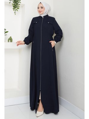 Lacivert Beli Lastikli Büyük Beden Ferace Lacivert Beli Lastikli Büyük Beden Ferace