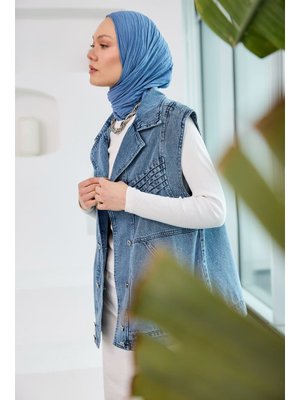 Mavi Kruvaze Yaka Jean Yelek Mavi Kruvaze Yaka Jean Yelek