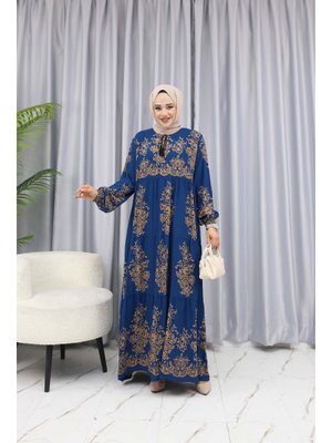 İndigo Sulu Desen Elbise