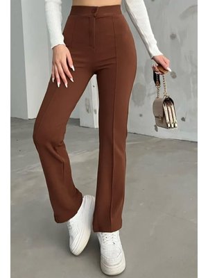 Açık Kahve Yüksel Bel İspanyol Paça Palazzo Pantolon