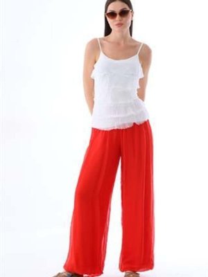 Kırmızı Italyan Korse Belli Astarlı İpek Pantolon Kırmızı Italyan Korse Belli Astarlı İpek Pantolon
