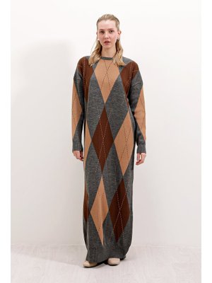 Gri Uzun Triko Elbise