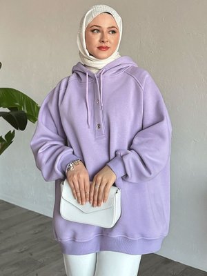 Çıtçıt Yaka Kapüşonlu Lila Sweat Çıtçıt Yaka Kapüşonlu Lila Sweat