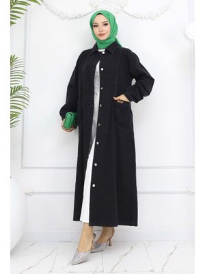 Siyah Önü Düğmeli Kot Kap