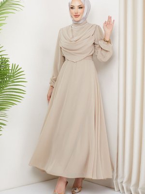 Şifon Abiye Elbise Vizon Şifon Abiye Elbise Vizon