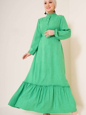 Yeşil Fırfır Detaylı Yaka Düğmeli Elbise Yeşil Fırfır Detaylı Yaka Düğmeli Elbise