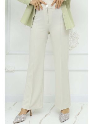 Taş Rengi Düğmeli Palazzo Pantolon