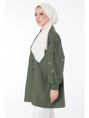 Düz Gömlek Yaka Vizon Tunik