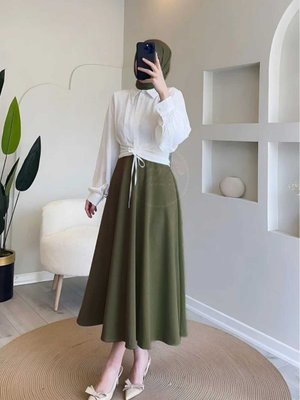 Scuba Kumaş Kloş Etek Haki Scuba Kumaş Kloş Etek Haki