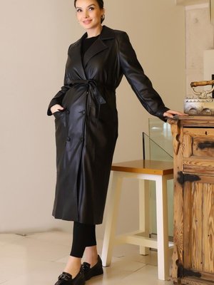 Siyah Torba Cepli Düğmeli Trençkot