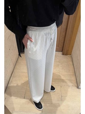 Beyaz Krep Taşlı Pantolon
