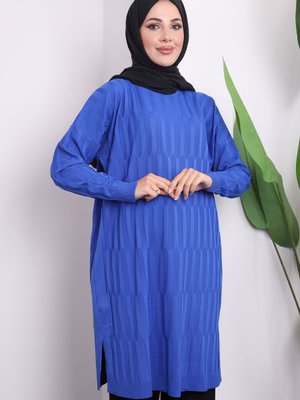 Saks Mavisi Soğuk İplik Merserize Triko Tunik Saks Mavisi Soğuk İplik Merserize Triko Tunik