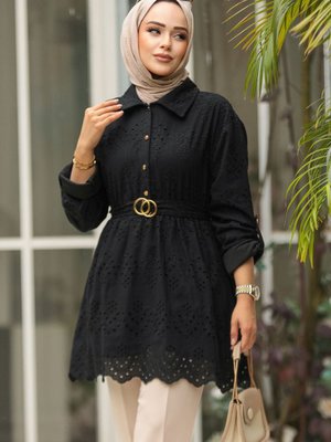 Güpürlü Siyah Tunik Güpürlü Siyah Tunik
