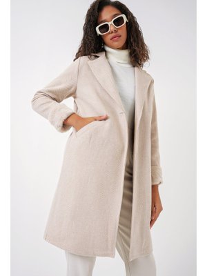 M. Krem Balık Sırtı Kaşe Kaban