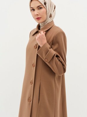 Büyük Beden Şömizye Kaşe Manto Camel Büyük Beden Şömizye Kaşe Manto Camel