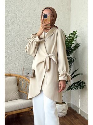 Taş Rengi Kolu Büzgülü Kaşe Kap