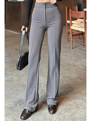 Gri Yüksel Bel İspanyol Paça Palazzo Pantolon