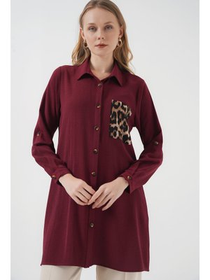Bordo Cep Detaylı Gömlek Tunik Bordo Cep Detaylı Gömlek Tunik