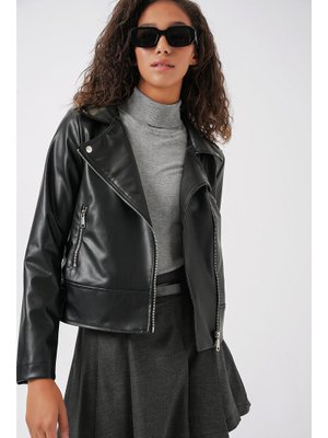 Siyah Suni Deri Ceket